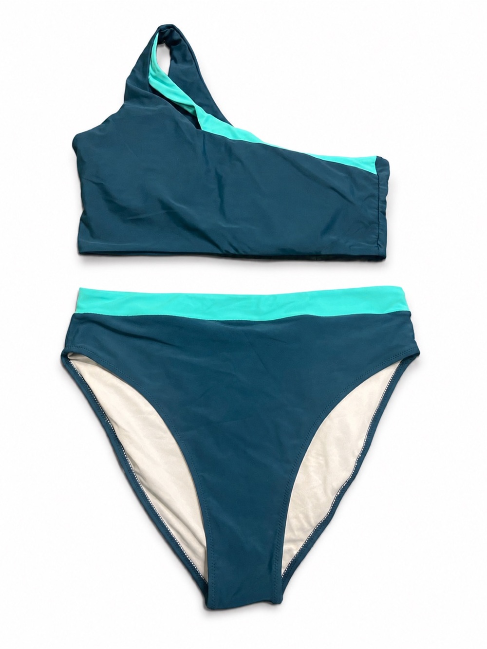 SHEIN Teal and Aqua One-Shoulder Bikini Set